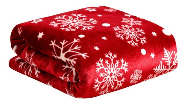 Czerwony świąteczny mikropluszowy koc SNOWFALL Rozmiar: 150 x 200 cm