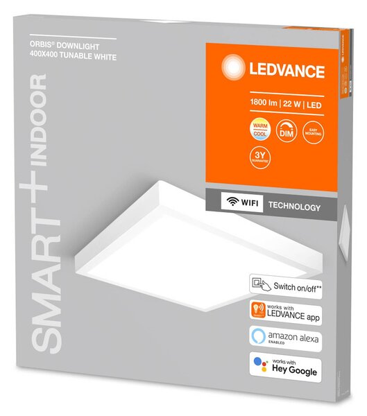 LEDVANCE SMART+ Inteligentna lampa sufitowa Orbis Downlight Surface, możliwość ściemniania, biały / opal, salon / jadalnia, aluminium, nowoczesny