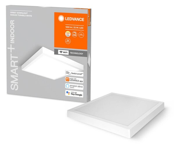 LEDVANCE SMART+ Inteligentna lampa sufitowa Orbis Downlight Surface, możliwość ściemniania, biały / opal, salon / jadalnia, aluminium, nowoczesny