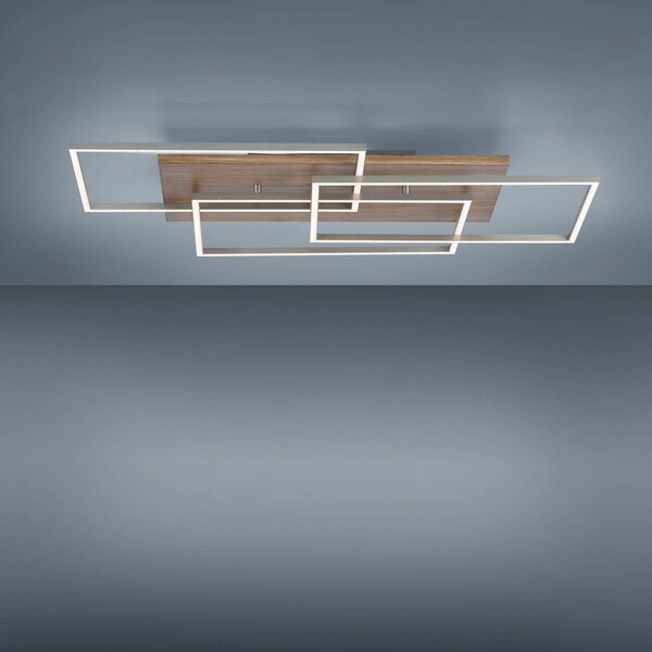 Paul Neuhaus Lampa sufitowa LED Palma, możliwość ściemniania, ciemne drewno, salon / jadalnia, aluminium