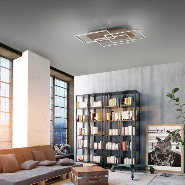 Paul Neuhaus Lampa sufitowa LED Palma, możliwość ściemniania, ciemne drewno, salon / jadalnia, aluminium