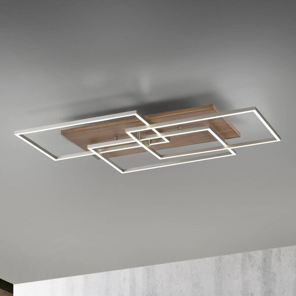 Paul Neuhaus Lampa sufitowa LED Palma, możliwość ściemniania, ciemne drewno, salon / jadalnia, aluminium