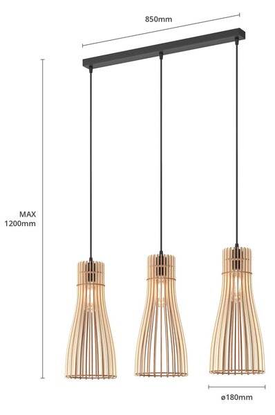 Lampa wisząca Bottle TEMAR LIGHTING, możliwość ściemniania, jasne drewno, salon / jadalnia, drewno, dworkowy / rustykalny