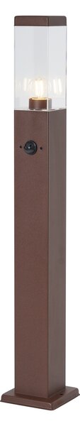 Lampa zewnętrzna rdzawobrązowa z przezroczystym szkłem 80 cm IP44 z gniazdem i czujnikiem ruchu - Malios
