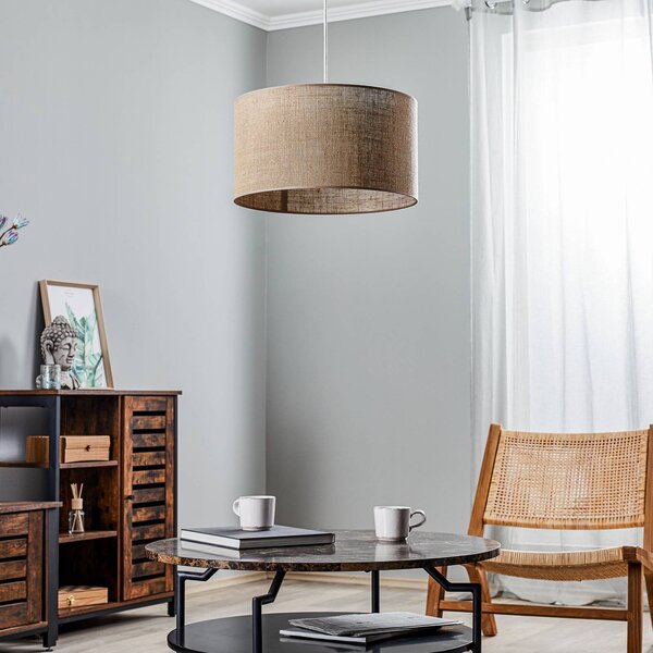 Lampa wisząca Jute cylinder Duolla, możliwość ściemniania, brązowy / rdzawy, salon / jadalnia, tkanina / materiał / jedwab, dworkowy / rustykalny