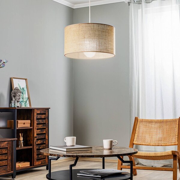 Lampa wisząca Jute cylinder Duolla, możliwość ściemniania, brązowy / rdzawy, salon / jadalnia, tkanina / materiał / jedwab, dworkowy / rustykalny