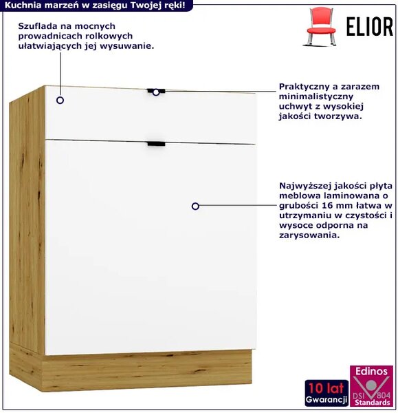 Szafka kuchenna dolna z szufladą 60 cm biały + dąb artisan K7-H57