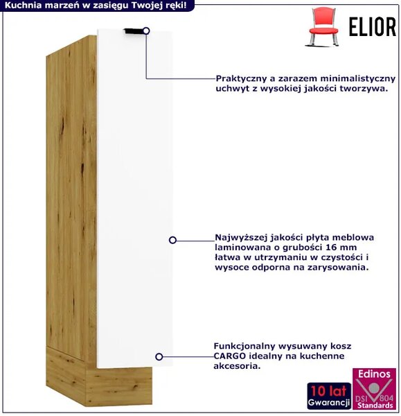Szafka kuchenna z koszem cargo 15 cm biały + dąb artisan E8-D22