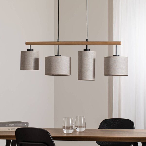 Żyrandol Deva Nature, 4-punktowa, tekstylna Nature TK Lighting, możliwość ściemniania, jasne drewno, salon / jadalnia, drewno, skandynawski