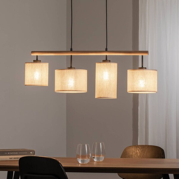 Żyrandol Deva Nature, 4-punktowa, tekstylna Nature TK Lighting, możliwość ściemniania, jasne drewno, salon / jadalnia, drewno, skandynawski