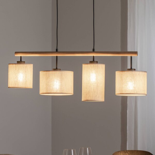 Żyrandol Deva Nature, 4-punktowa, tekstylna Nature TK Lighting, możliwość ściemniania, jasne drewno, salon / jadalnia, drewno, skandynawski