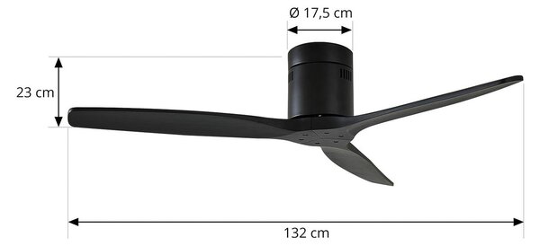 Wentylator sufitowy Lucande Vindur, czarny, DC, cichy Vindur, czarny, salon / jadalnia, metal, nowoczesny