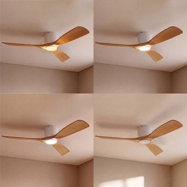 Wentylator sufitowy Lucande Smart LED Moneno, biały/drewniany, Tuya Moneno Lucande, możliwość ściemniania, jasne drewno, salon / jadalnia, metal, nowoczesny