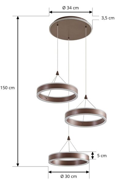 Lampa wisząca Kolo Lucande, możliwość ściemniania, brązowy / rdzawy, salon / jadalnia, metal, nowoczesny