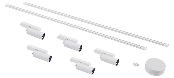 System szynowy 48 V Lumaro, spoty, 5-punktowe, białe, Ø 4 cm, CCT Lumaro 48V Lindby, możliwość ściemniania, biały / opal, salon / jadalnia, aluminium, nowoczesny