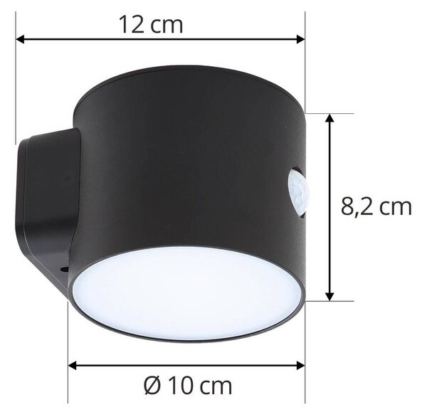 Lindby kinkiet LED solar Amren, czarny, ABS, czujnik Amren, czarny, tworzywo sztuczne, nowoczesny