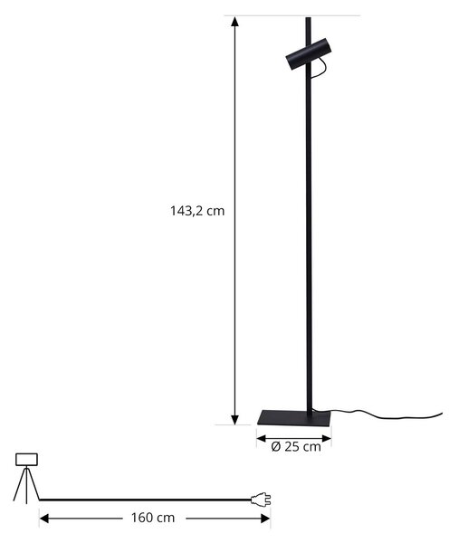 Lampa stojąca Lysias Lucande, czarny, salon / jadalnia, metal, nowoczesny