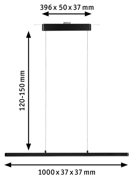 Paulmann URail Lento wisząca LED ZigBee CCT czarna Lento, możliwość ściemniania, czarny, salon / jadalnia, metal, nowoczesny