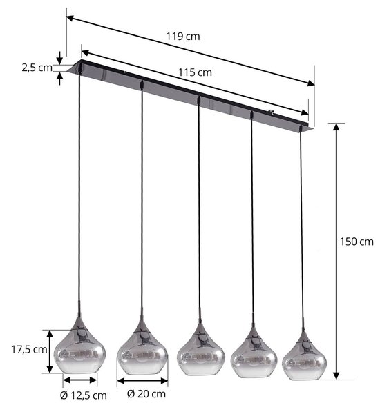 Lampa wisząca szklana Jarven Lucande, możliwość ściemniania, aluminiowy / szary / cynkowy, salon / jadalnia, szkło, nowoczesny