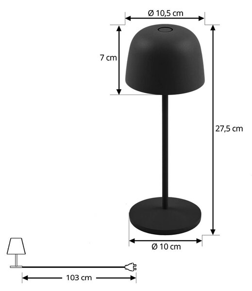 Lindby Lampa stołowa LED Arietty, czarna, ściemniana, IP65 Arietty Lindby, możliwość ściemniania, czarny, salon / jadalnia, aluminium, nowoczesny