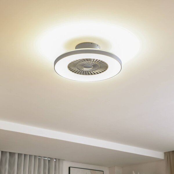 Wentylator sufitowy LED Lindby Smart Paavo, srebrny, cichy, Tuya Paavo Lindby, możliwość ściemniania, aluminiowy / szary / cynkowy, salon / jadalnia, tworzywo sztuczne, nowoczesny