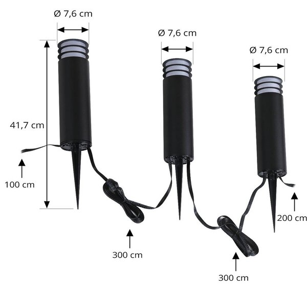 Lindby Smart słupek oświetleniowy LED Kaelo, CCT, RGB, Tuya, 3 szt Kaelo Lindby, możliwość ściemniania, czarny, tworzywo sztuczne, nowoczesny