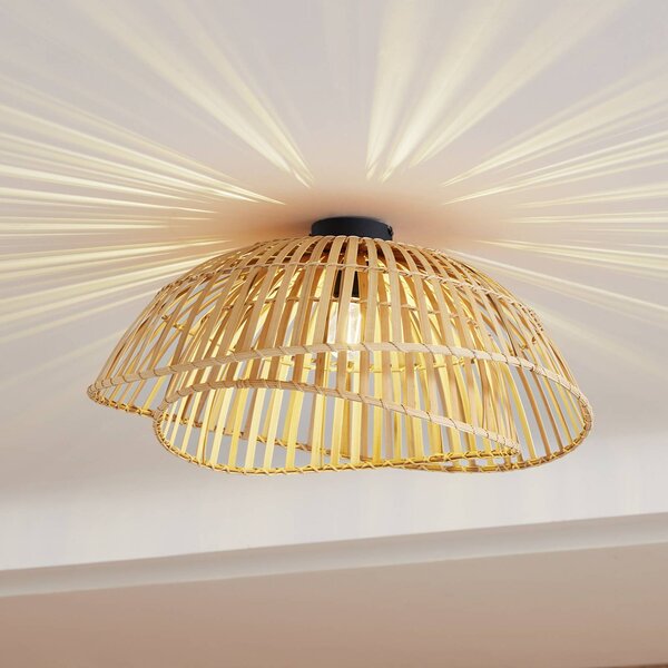 Lampa sufitowa Ilajus Lindby, możliwość ściemniania, jasne drewno, salon / jadalnia, bambus, skandynawski