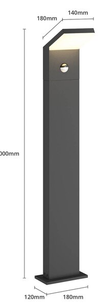 Arcchio słupek oświetleniowy LED Yolena, czujnik, 100cm, antracytowy Yolena, czarny, aluminium, nowoczesny