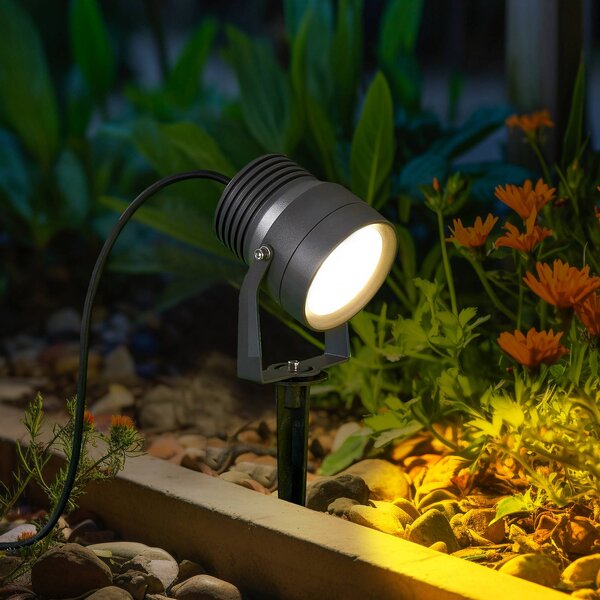 Reflektor zewnętrzny LED Irina, kołek uziemiający, wtyczka, szary, metalowy Irina Lucande, aluminiowy / szary / cynkowy, aluminium, nowoczesny