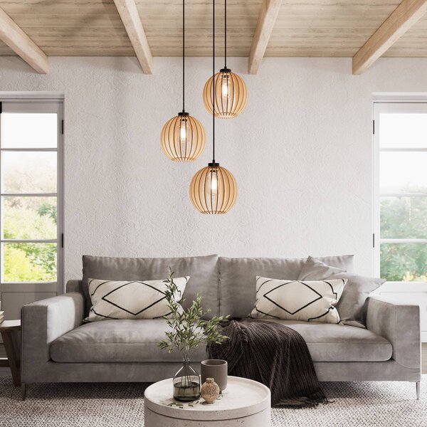 Lampa wisząca Clay Envostar, możliwość ściemniania, jasne drewno, salon / jadalnia, drewno, skandynawski