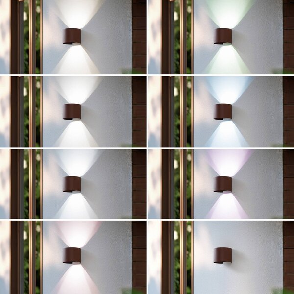 Lindby Smart LED kinkiet zewnętrzny Dara rdzawy okrągły CCT RGB Tuya Lindby, możliwość ściemniania, brązowy / rdzawy, tworzywo sztuczne, nowoczesny