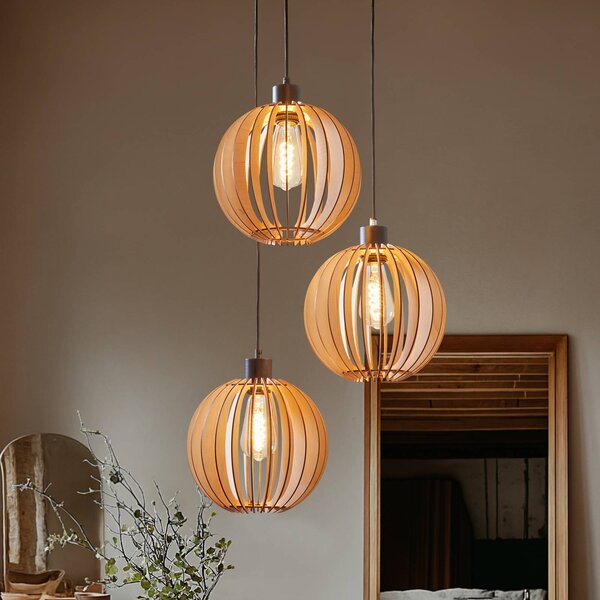 Lampa wisząca Clay Envostar, możliwość ściemniania, jasne drewno, salon / jadalnia, drewno, skandynawski