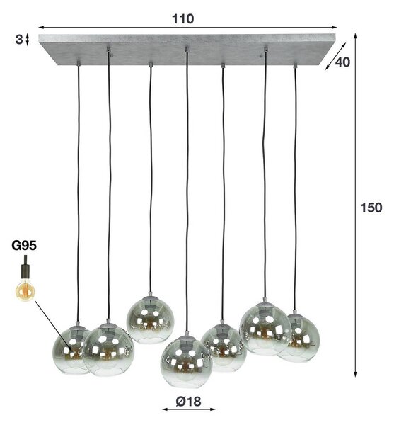 ZIJLSTRA Lampa wisząca szklana Allessandra, możliwość ściemniania, aluminiowy / szary / cynkowy, salon / jadalnia, szkło