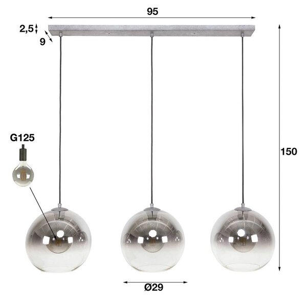 ZIJLSTRA Lampa wisząca szklana Allessandra, możliwość ściemniania, aluminiowy / szary / cynkowy, salon / jadalnia, szkło