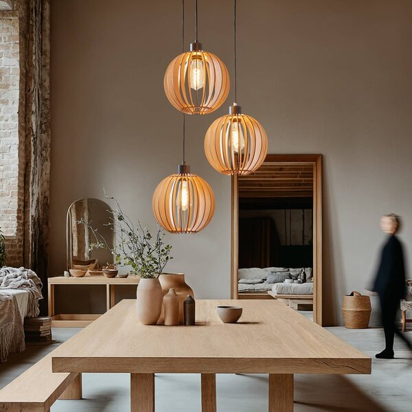 Lampa wisząca Clay Envostar, możliwość ściemniania, jasne drewno, salon / jadalnia, drewno, skandynawski