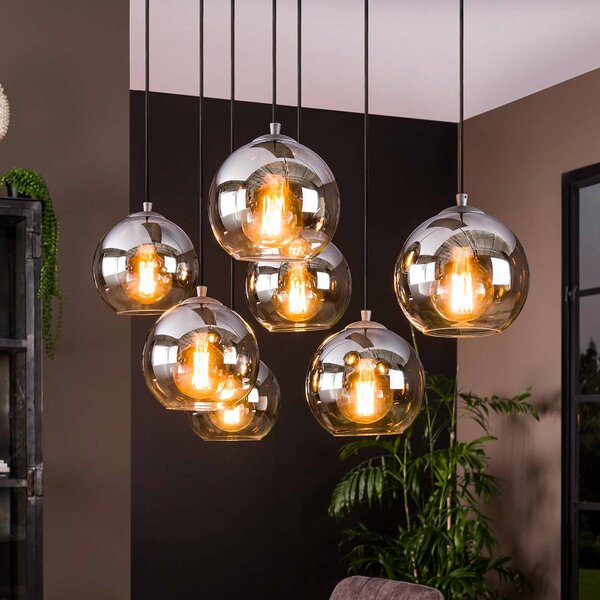 ZIJLSTRA Lampa wisząca szklana Allessandra, możliwość ściemniania, aluminiowy / szary / cynkowy, salon / jadalnia, szkło