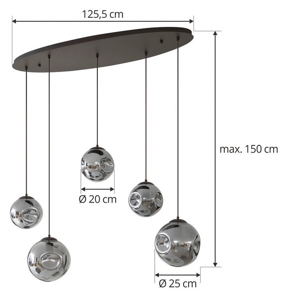 Lampa wisząca szklana Valentina Lindby, możliwość ściemniania, aluminiowy / szary / cynkowy, salon / jadalnia, szkło, design