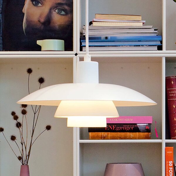 Louis Poulsen Lampa wisząca designerska PH 4/3, możliwość ściemniania, biały / opal, salon / jadalnia, aluminium, design