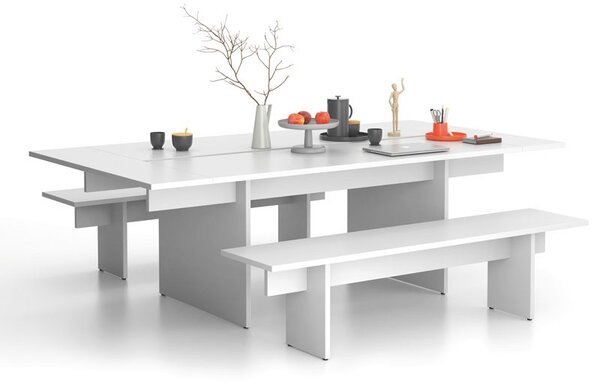 Stół konferencyjny SOLID + 2x rozszerzenie blatu, 240x125 cm, biały