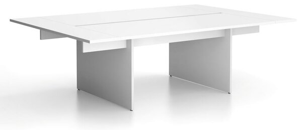 Biurko double SOLID + 2x rozszerzenie blatu, 240x165 cm, biały