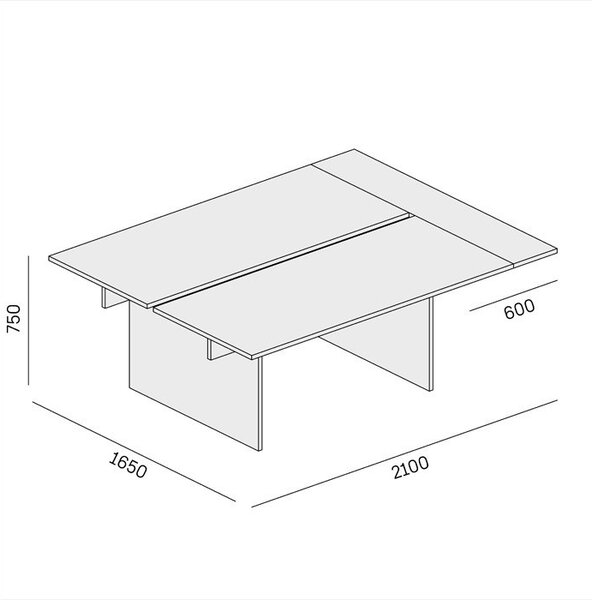 Biurko double SOLID + 1x rozszerzenie blatu, 210x165 cm, dąb naturalny