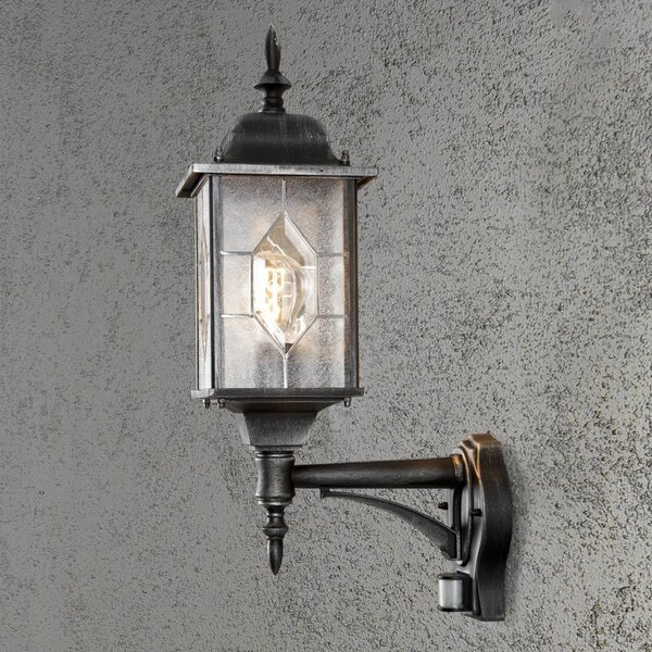 Konstsmide Lampa zewnętrzna z czujnikiem ruchu MILANO, czarny, metal, nowoczesny