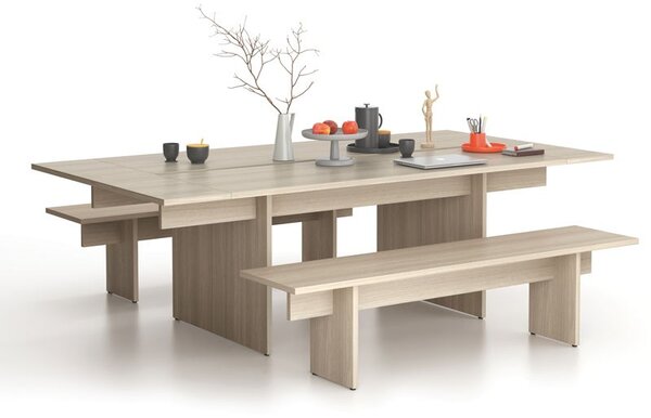 Stół konferencyjny SOLID + 2x rozszerzenie blatu, 240x125 cm, dąb naturalny