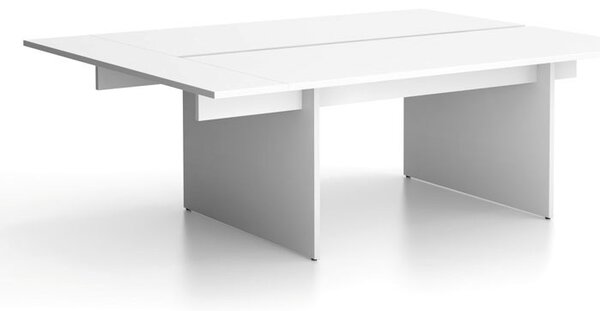 Biurko double SOLID + 1x rozszerzenie blatu, 210x165 cm, biały