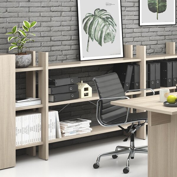 Regał biurowy niski długi SOLID, 1800 x 400 x 1075 mm, naturalny dąb