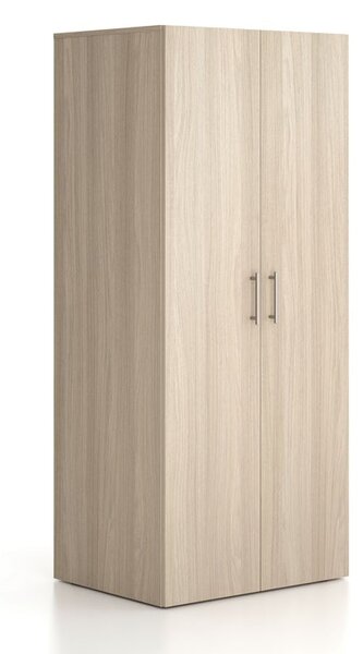 Szafa biurowa ubraniowa wysoka SOLID, drążek ubraniowy, 2 półki, 800 x 600 x 1830 mm, naturalny dąb