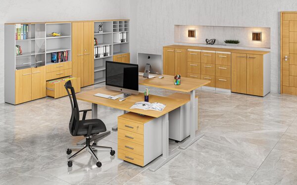 Komoda biurowa do biurka PRIMO GRAY, 740 x 600 x 420 mm, szary/buk