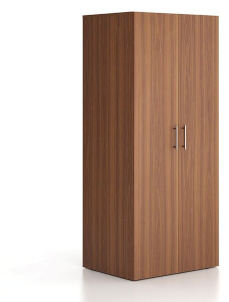 Szafa biurowa ubraniowa wysoka SOLID, drążek ubraniowy, 2 półki, 800 x 600 x 1830 mm, orzech