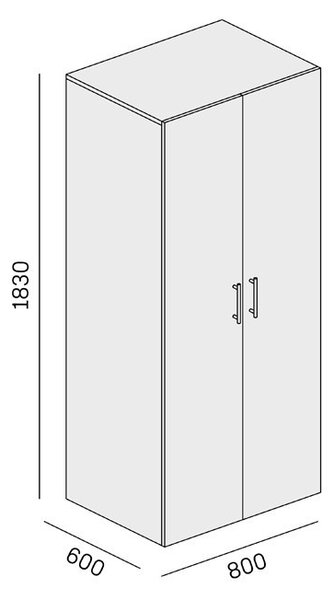 Szafa biurowa ubraniowa wysoka SOLID, drążek ubraniowy, 2 półki, 800 x 600 x 1830 mm, naturalny dąb