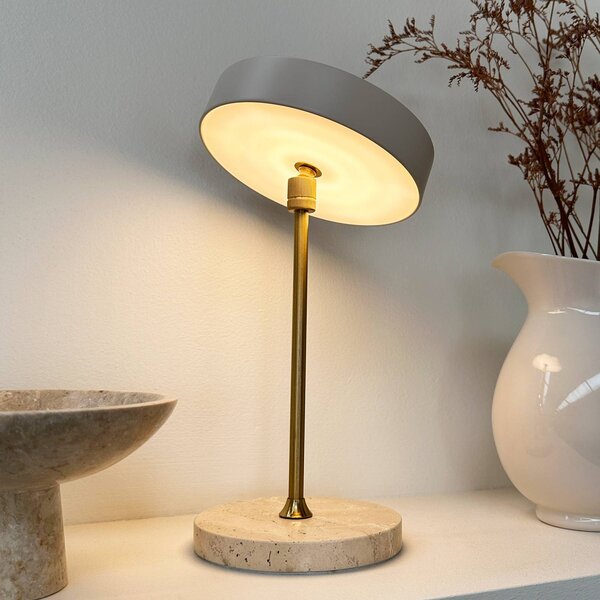 Dyberg Larsen Lampa stołowa design Moonlight, możliwość ściemniania, kremowy / amber, salon / jadalnia, kamień, design